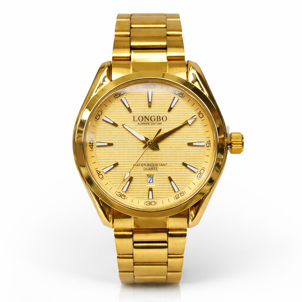 Longbo Gents Gold Dial Watch 83442G – Quartz, Luminous Hands, Date  