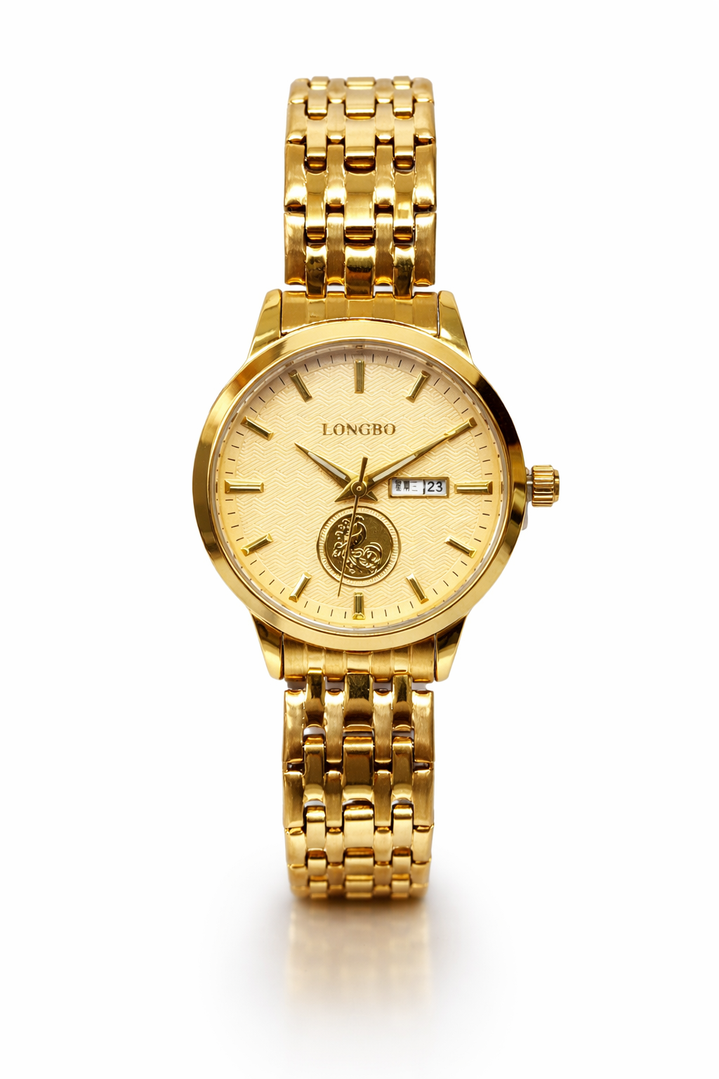 Ladies Longbo Gold Watch 83876L – Day Date, Quartz, 30mm Elegant Dress Watch  