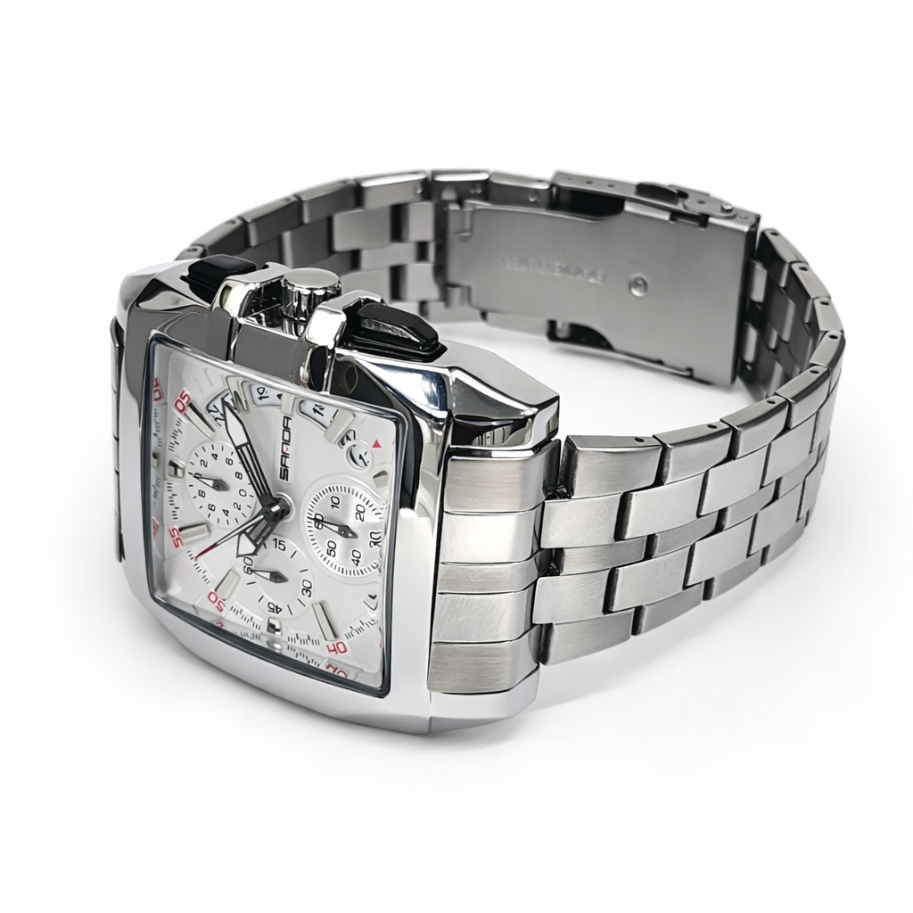 Gents SANDA 5302 Chronograph Watch – White Dial Stainless Steel 44mm Gents SANDA 5302 Chronograph Watch – White Dial Stainless Steel 44mm