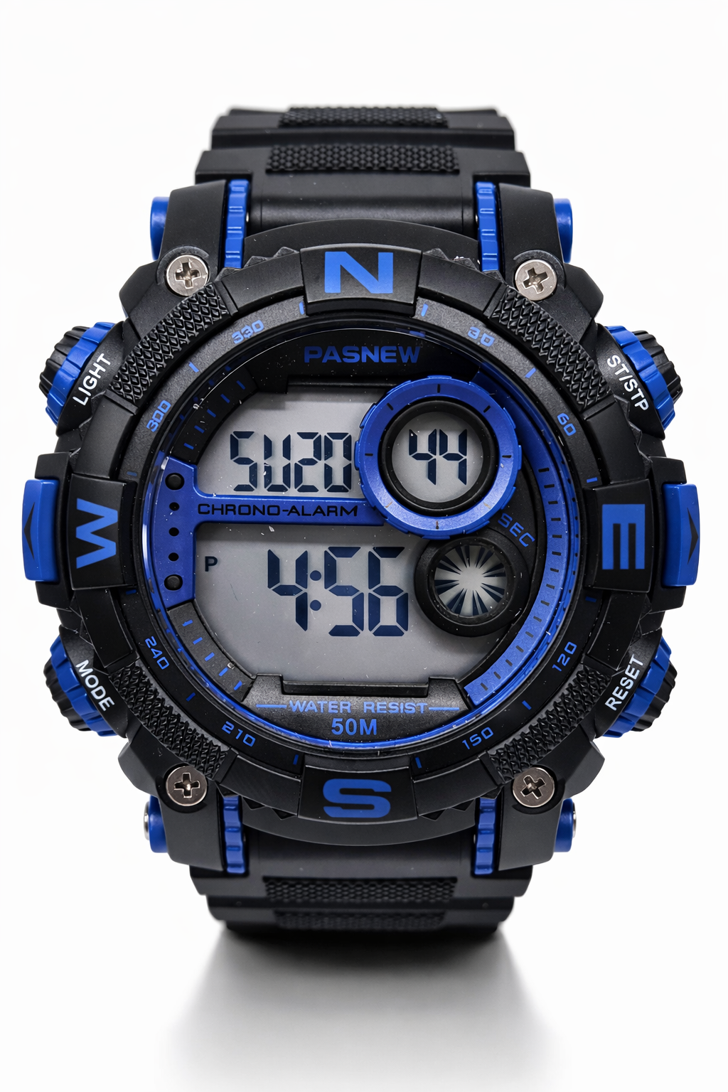 Pasnew Digital Sports Watch 50M Water Resistant 50mm Black & Blue Rugged Design - PSE636BLUE  