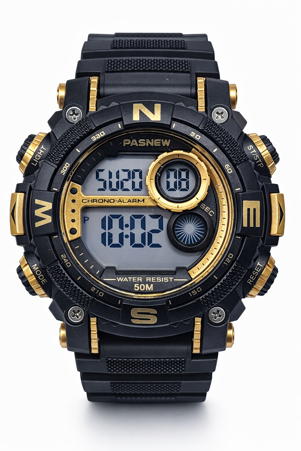 Pasnew Digital Sports Watch Black & Gold 50mm – 50M Water Resistant- PSE636GOLD  