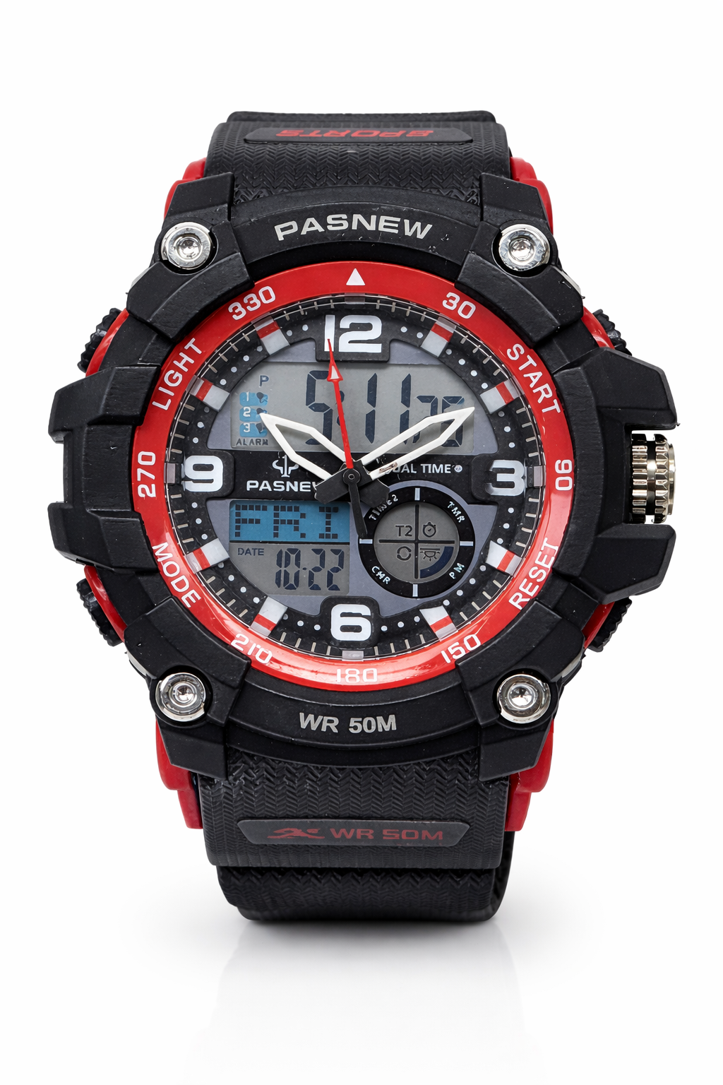 PASNEW Men’s Dual Display Sports Watch 50mm – Analog & Digital | 30M Water Resistant - PSE467RED  