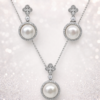 Sterling Silver Freshwater Pearl & Cubic Zirconia Pendant and Drop Earrings Set