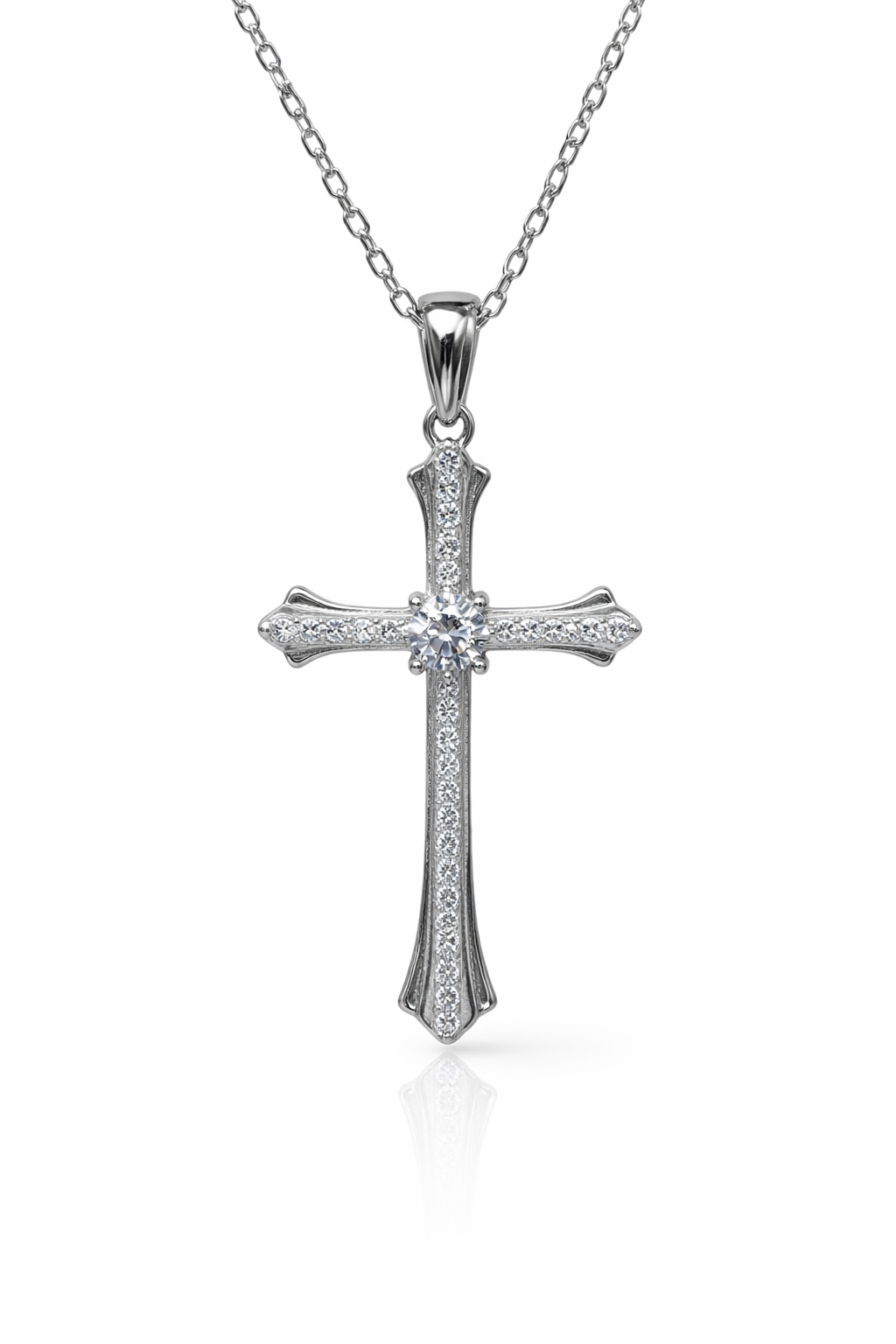 Sterling Silver CZ Cross Pendant with Chain – 16mm x 25mm - XL070324B  