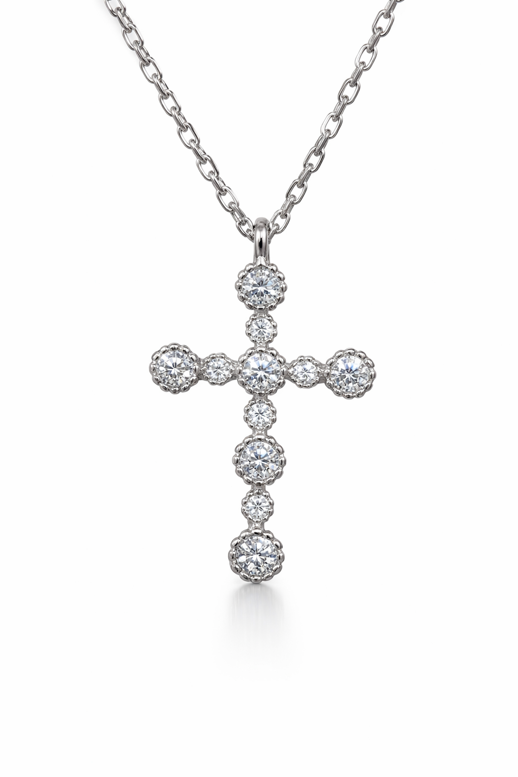 Sterling Silver CZ Cross Pendant Necklace with Adjustable Chain (14.00mm x 19.00mm) - XL050052B Sterling Silver CZ Cross Pendant Necklace with Adjustable Chain (14.00mm x 19.00mm) - XL050052B