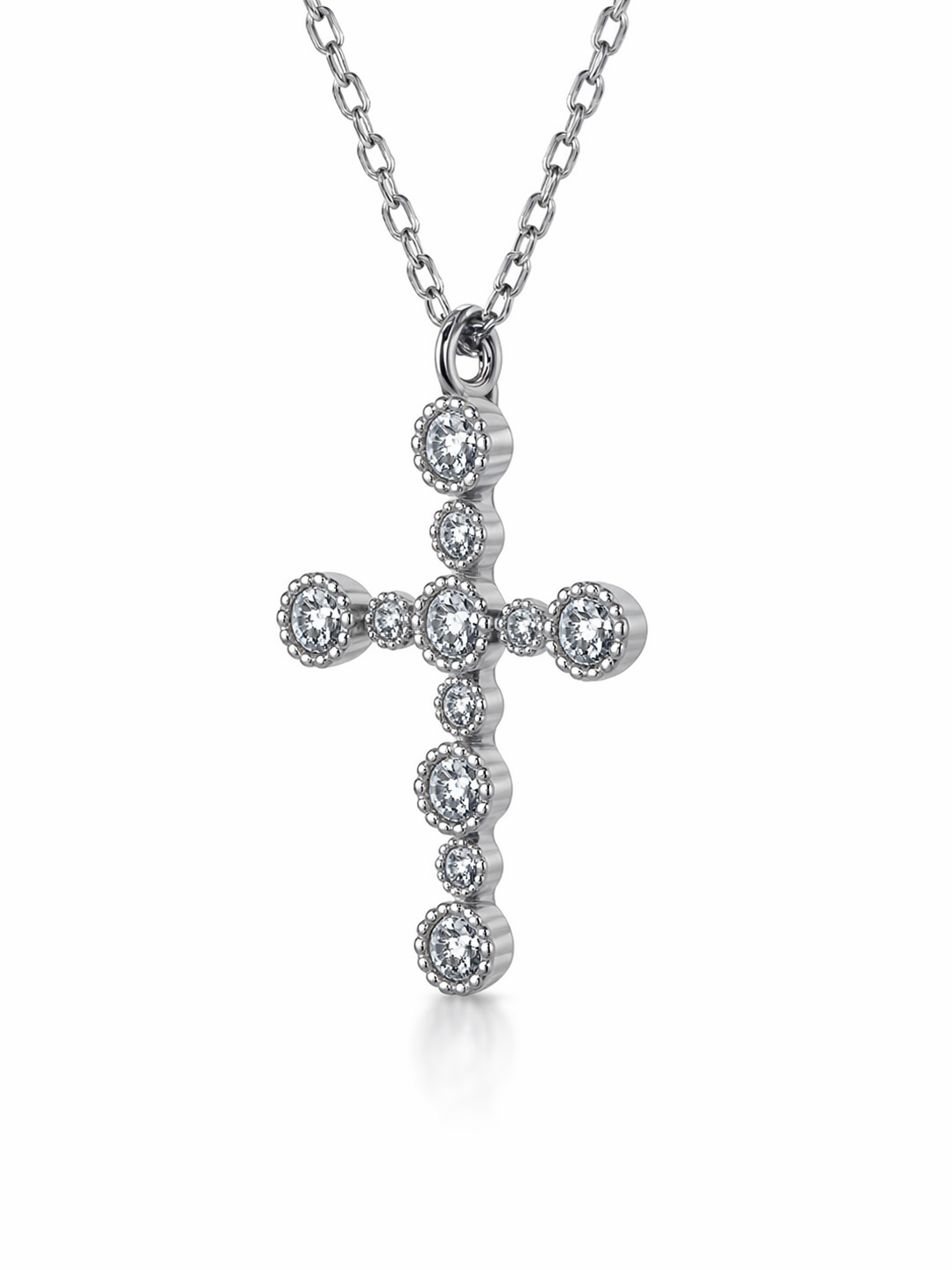 Sterling Silver CZ Cross Pendant Necklace with Adjustable Chain (14.00mm x 19.00mm) - XL050052B Sterling Silver CZ Cross Pendant Necklace with Adjustable Chain (14.00mm x 19.00mm) - XL050052B