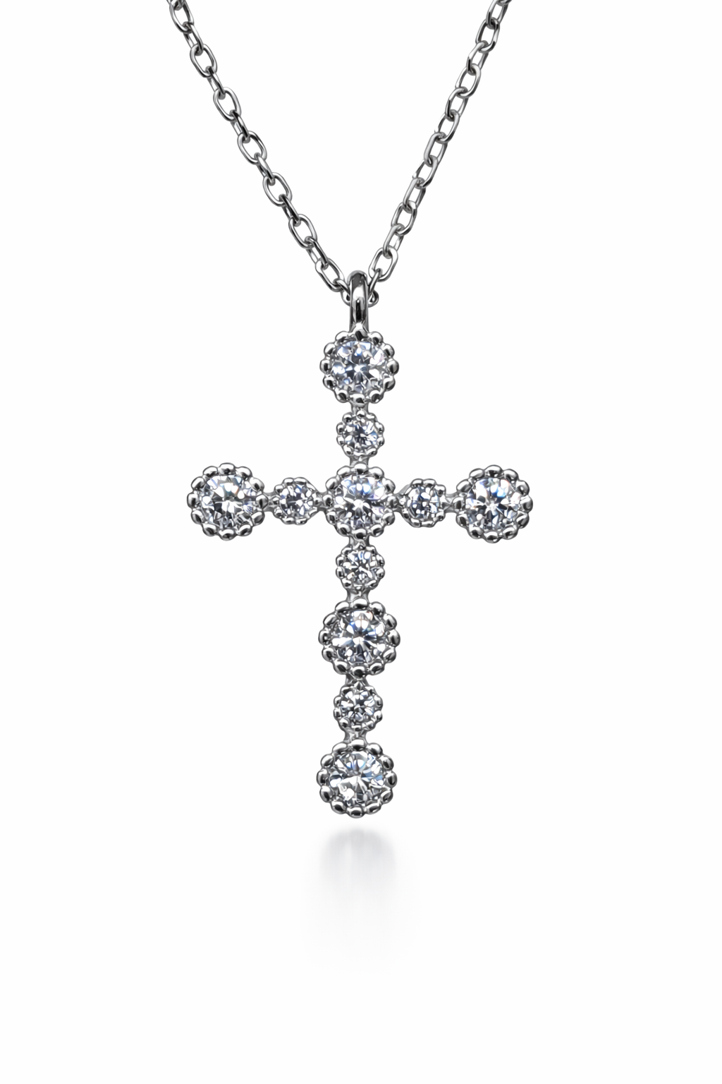 Sterling Silver CZ Cross Pendant Necklace with Adjustable Chain (14.00mm x 19.00mm) - XL050052B  