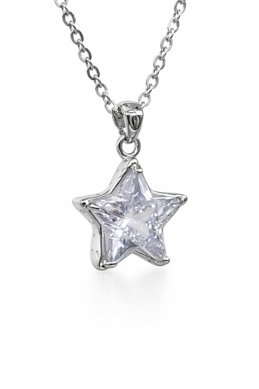 Sterling Silver Star CZ Pendant Necklace with Adjustable Chain (10.30mm) - YL7372101 Sterling Silver Star CZ Pendant Necklace with Adjustable Chain (10.30mm) - YL7372101