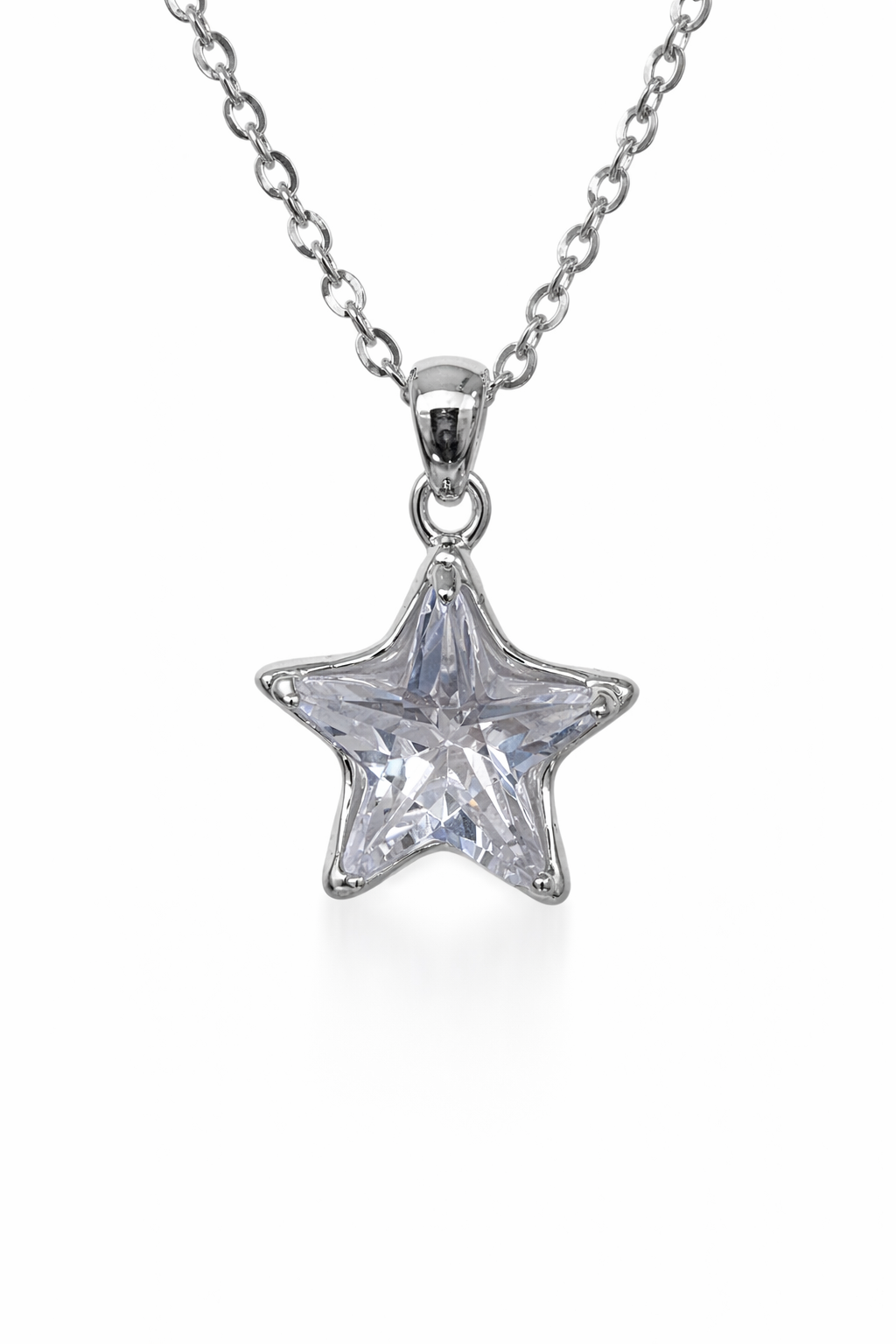 Sterling Silver Star CZ Pendant Necklace with Adjustable Chain (10.30mm) - YL7372101 Sterling Silver Star CZ Pendant Necklace with Adjustable Chain (10.30mm) - YL7372101