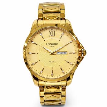 Gents Longbo Gold Tone Watch 41mm – Day & Date Quartz Model 83495G  