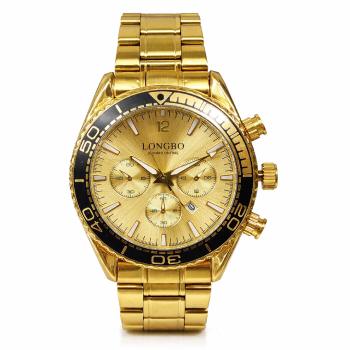 Longbo 83096G Gents Gold Chronograph Watch – Quartz, 44mm, Luminous Dial, Date  