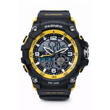 PASNEW Men’s Dual Display Sports Watch 50mm – Analog & Digital | 30M Water Resistant - PSE467YELLOW  
