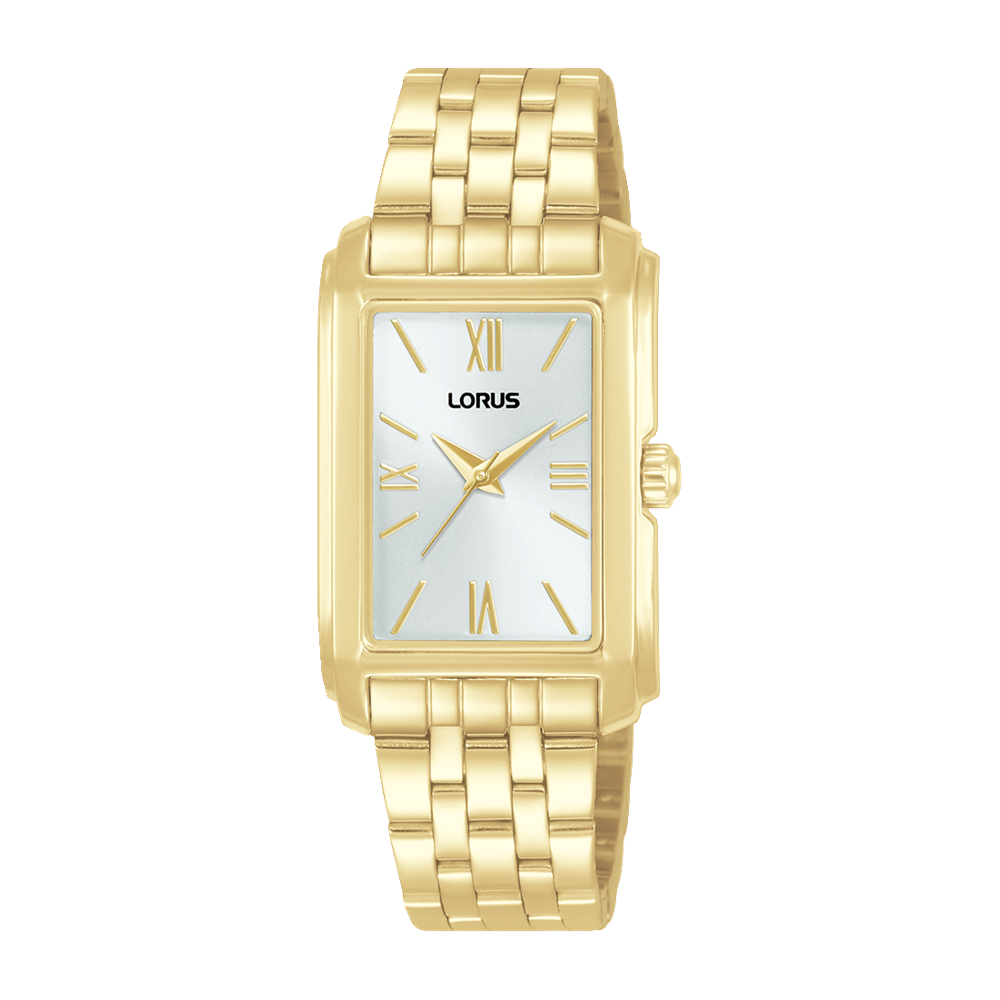 Lorus Ladies Gold Tone Rectangular Watch RRX74JX-9 – Elegant Stainless Steel Bracelet  