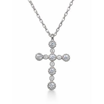 Sterling Silver CZ Cross Pendant Necklace with Adjustable Chain (14.00mm x 19.00mm) - XL050052B  