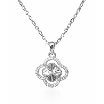 Sterling Silver Clover Pendant with CZ Halo & Starburst Centre (12mm) - V08609HP  
