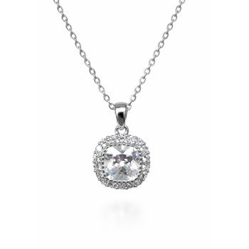 Sterling Silver Cushion CZ Halo Pendant Necklace (8.20mm x 8.20mm) - V08220HP  