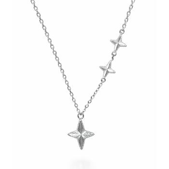 Sterling Silver Diamond-Cut Star Pendant Necklace with Side Stars (8.90mm) - YL7728100  