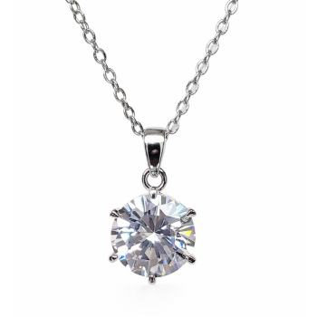 Sterling Silver Round CZ Pendant Necklace 8mm with Adjustable Chain - V08767HP  