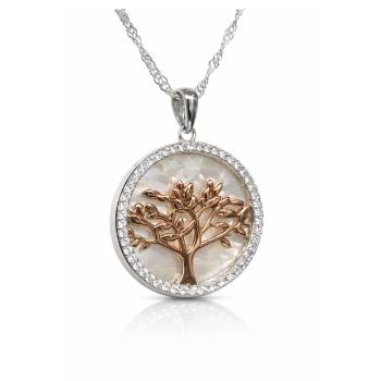 Sterling Silver Tree of Life Pendant with Mother of Pearl & CZ Halo – Rose Gold Plated Design (23.75mm) - SSDA487PD  