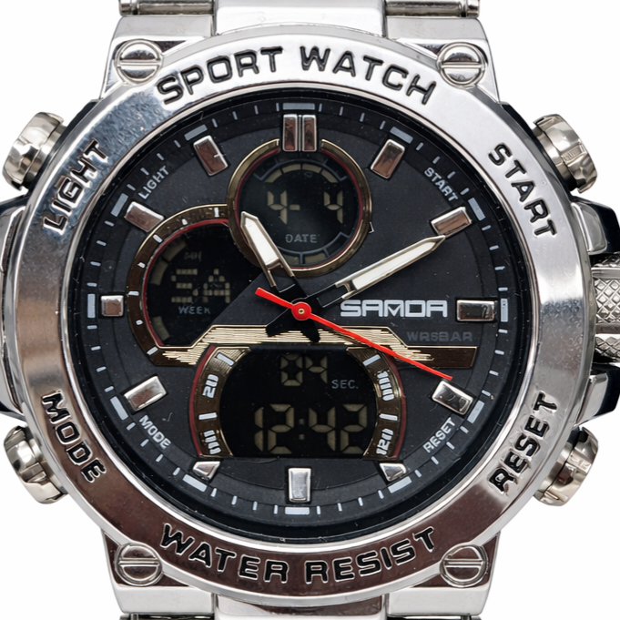 SANDA 6183 Gents Stainless Steel Dual Display Watch – Black Dial SANDA 6183 Gents Stainless Steel Dual Display Watch – Black Dial