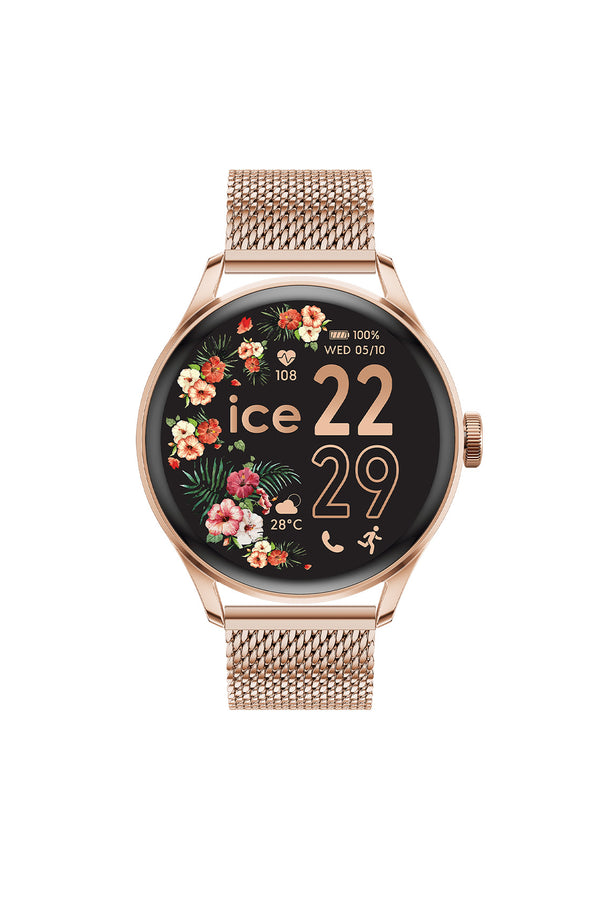 ICE Smart 2.0 Round 1.20 Rose-Gold Milanese AMOLED Smartwatch – Bluetooth Calling - 023394  