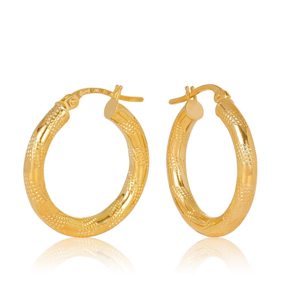 9ct Yellow Gold Tiger Strip Gold Hoop Earring 15mm - 15OBC250-99 Gold Earrings 