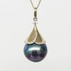 9CT Yellow Gold Tahitian Black Pearl Pendant with Diamond Accents – 13mm–13.5mm - 9CTLLZTBPDIA