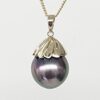 9CT Yellow Gold Tahitian Black Pearl Pendant – 13mm Round Pearl with Gold Design Cap - 9CTPZZTBP