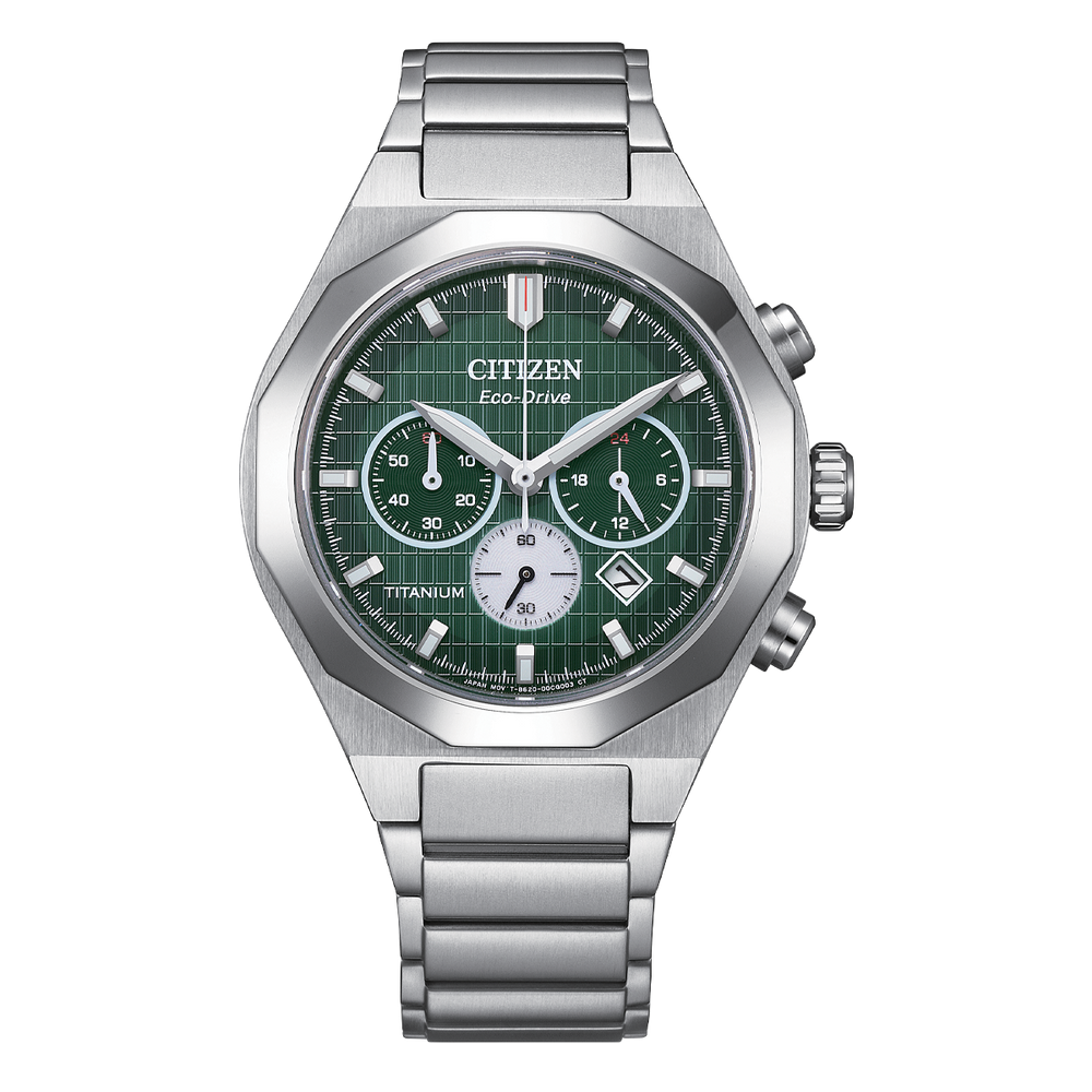Citizen Eco-Drive Zenshin Senkei Super Titanium Chronograph Green Dial Men’s Watch - CA4691-59X GUESS Citizen Eco-Drive Zenshin Senkei Super Titanium Chronograph Green Dial Men’s Watch - CA4691-59X GUESS