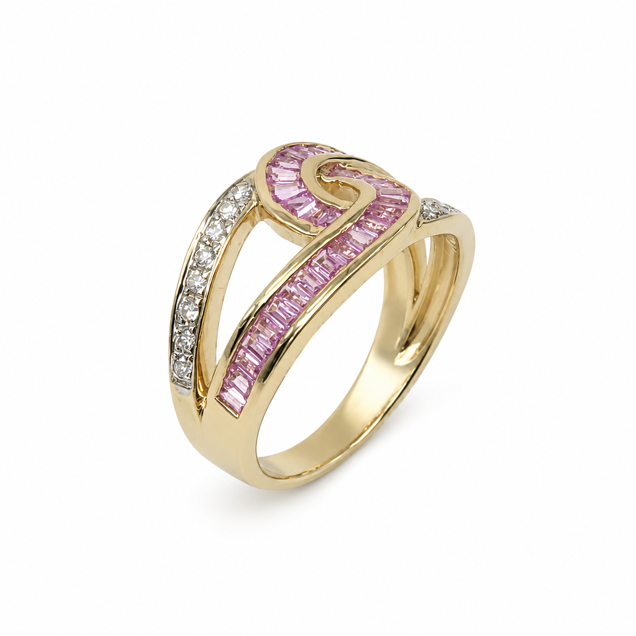 9ct Yellow Gold Pink Sapphire & Natural Diamond Swirl Dress Ring - 9CTCYR8183 Seiko 9ct Yellow Gold Pink Sapphire & Natural Diamond Swirl Dress Ring - 9CTCYR8183 Seiko