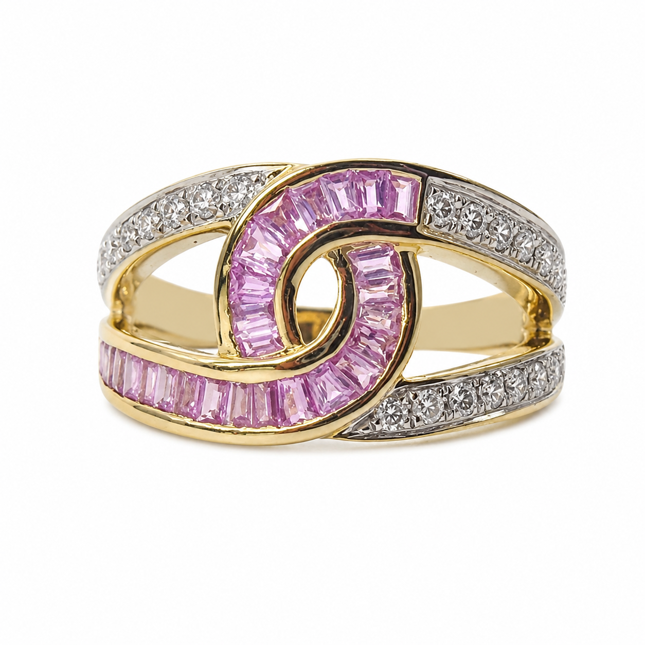 9ct Yellow Gold Pink Sapphire & Natural Diamond Swirl Dress Ring - 9CTCYR8183 Seiko 