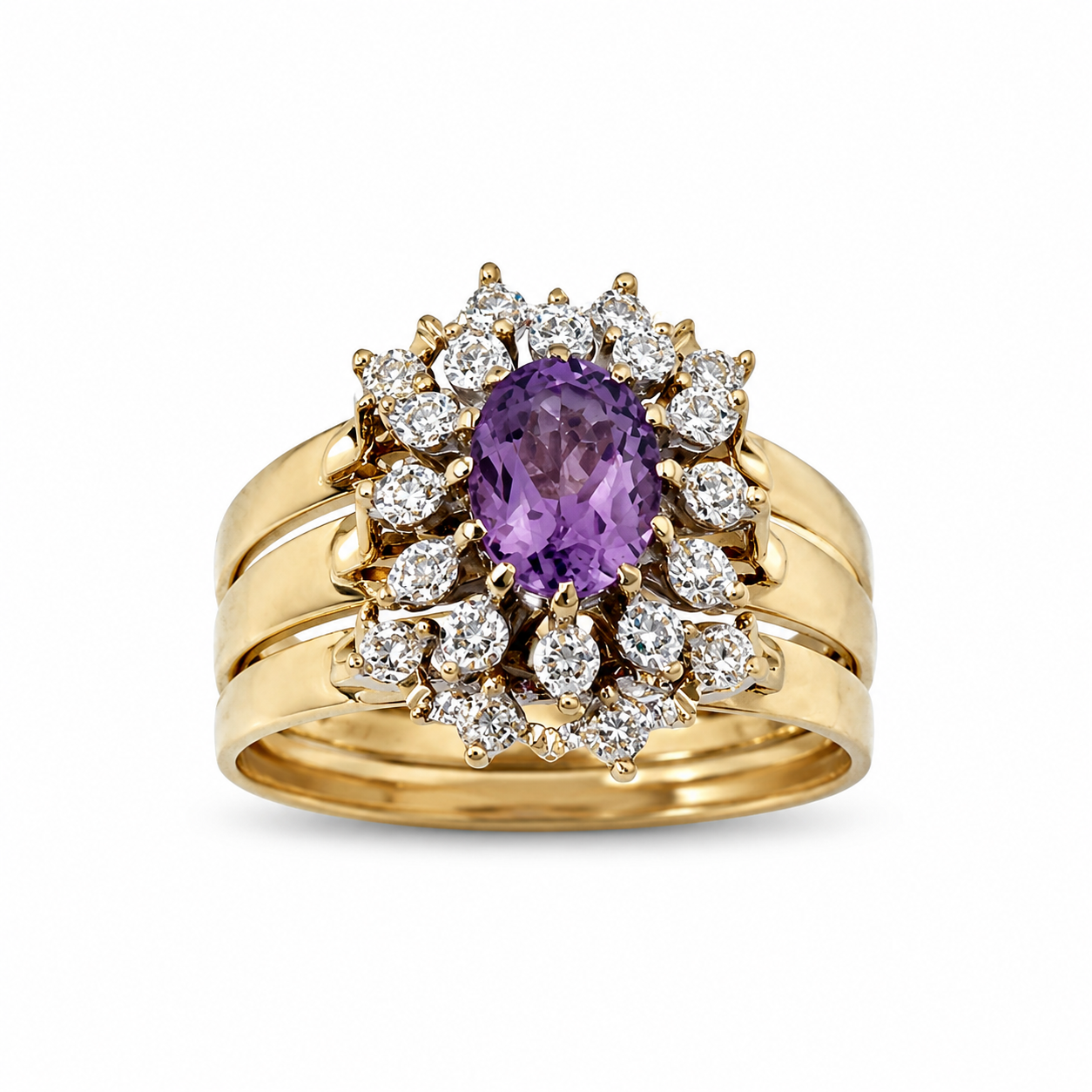 9ct Yellow Gold Amethyst & Diamond Halo 3 Piece Ring Set - 9CTD2053AM Seiko 9ct Yellow Gold Amethyst & Diamond Halo 3 Piece Ring Set - 9CTD2053AM Seiko