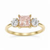 9ct Yellow Gold 1.00CT Princess Cut Pink Lab Diamond & Round Lab Diamond Trilogy Ring - 9CTCYR8308