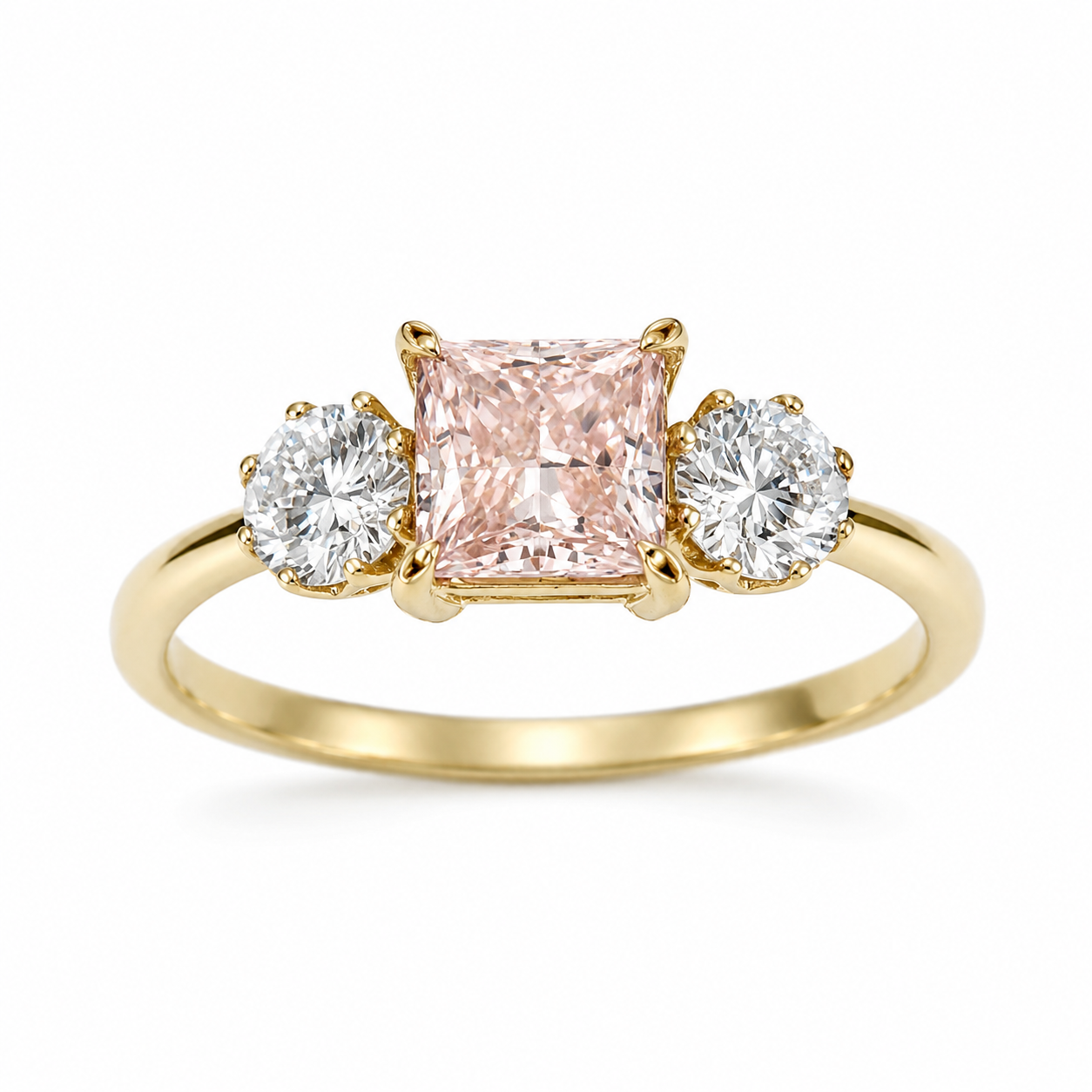 9ct Yellow Gold 1.00CT Princess Cut Pink Lab Diamond & Round Lab Diamond Trilogy Ring - 9CTCYR8308 Seiko 9ct Yellow Gold 1.00CT Princess Cut Pink Lab Diamond & Round Lab Diamond Trilogy Ring - 9CTCYR8308 Seiko