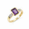 9ct Yellow Gold Octagon Cut Amethyst & Natural Diamond Dress Ring - 573986