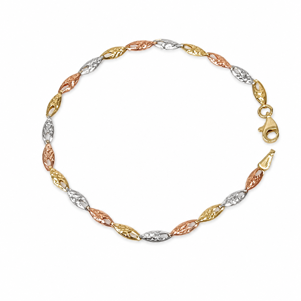 9ct Tri-Colour Gold Diamond Cut Italian Made Bracelet 19cm - 9CTYWRTZZ Seiko 