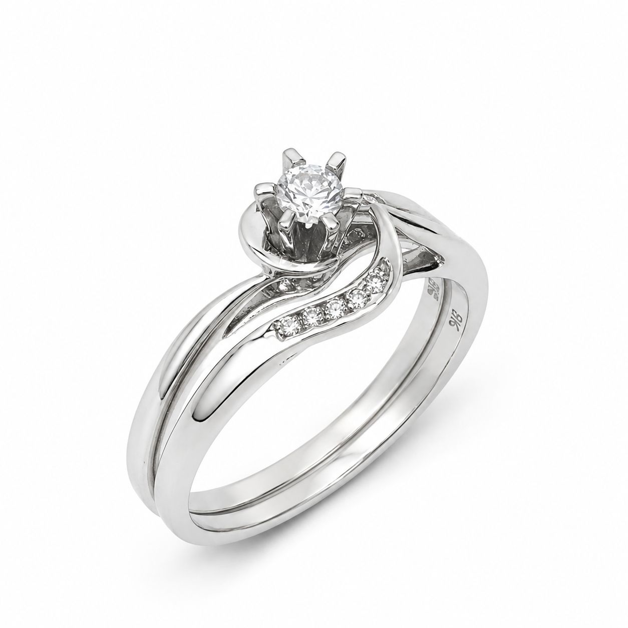 9ct White Gold Cubic Zirconia Bridal Ring Set – 3.50mm Round Centre Stone – Twisted Wave Design - 9CTDLOWG Seiko 9ct White Gold Cubic Zirconia Bridal Ring Set – 3.50mm Round Centre Stone – Twisted Wave Design - 9CTDLOWG Seiko