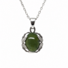 Sterling Silver New Zealand Greenstone Oval Pendant Necklace – Genuine NZ Pounamu with Leaf Detail Design - CHNSSC3GS