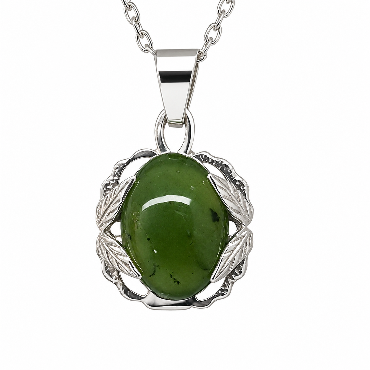 Sterling Silver New Zealand Greenstone Oval Pendant Necklace – Genuine NZ Pounamu with Leaf Detail Design - CHNSSC3GS Seiko Sterling Silver New Zealand Greenstone Oval Pendant Necklace – Genuine NZ Pounamu with Leaf Detail Design - CHNSSC3GS Seiko