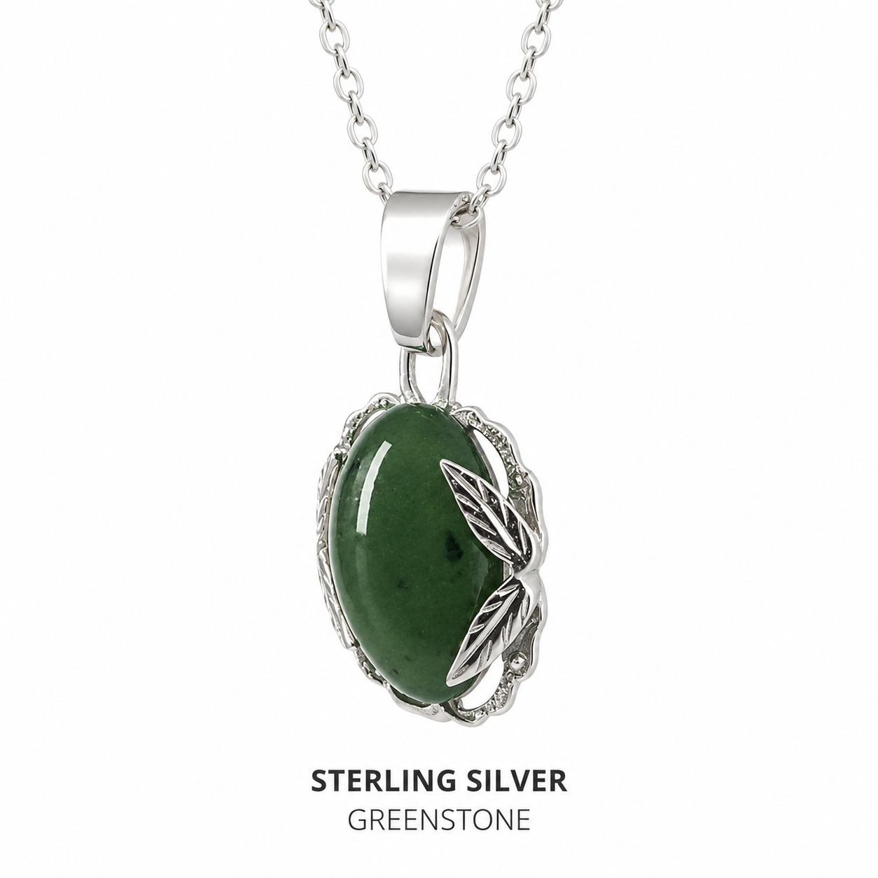 Sterling Silver New Zealand Greenstone Oval Pendant Necklace – Genuine NZ Pounamu with Leaf Detail Design - CHNSSC3GS Seiko Sterling Silver New Zealand Greenstone Oval Pendant Necklace – Genuine NZ Pounamu with Leaf Detail Design - CHNSSC3GS Seiko
