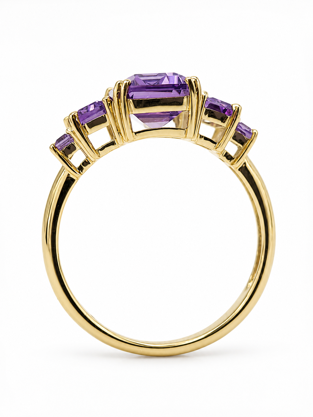 9ct Yellow Gold Natural Amethyst Five Stone Emerald & Baguette Cut Ring - 9CTCYR7905-AM Seiko 9ct Yellow Gold Natural Amethyst Five Stone Emerald & Baguette Cut Ring - 9CTCYR7905-AM Seiko
