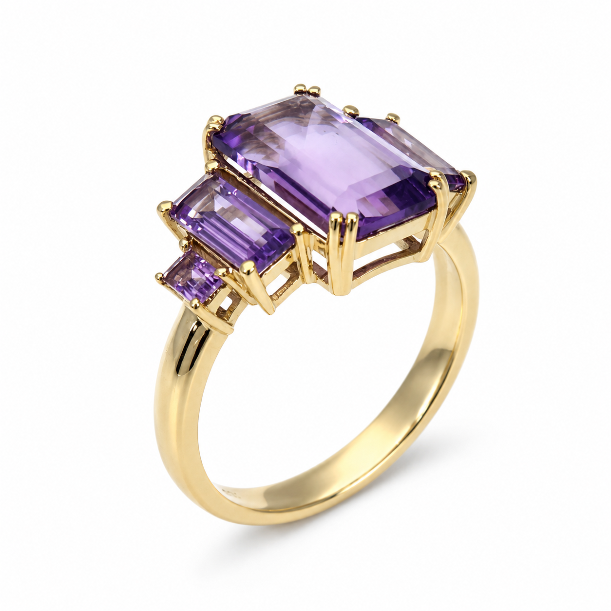 9ct Yellow Gold Natural Amethyst Five Stone Emerald & Baguette Cut Ring - 9CTCYR7905-AM Seiko 9ct Yellow Gold Natural Amethyst Five Stone Emerald & Baguette Cut Ring - 9CTCYR7905-AM Seiko