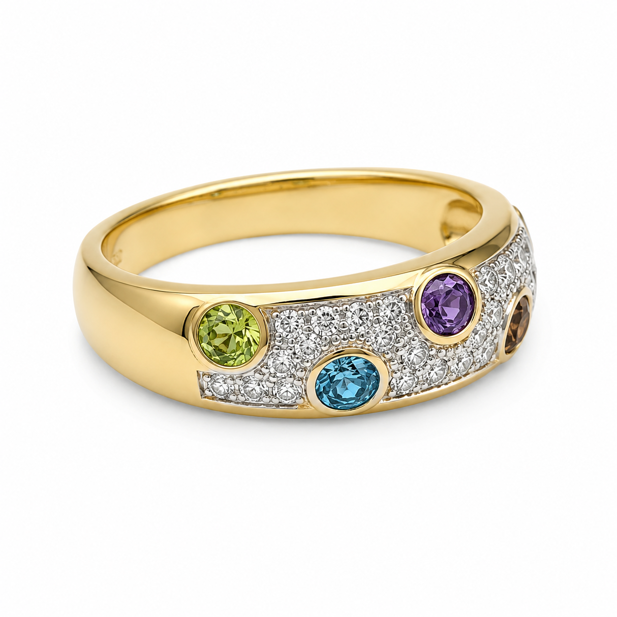 9ct Yellow Gold Natural Diamond & Multi Gemstone Ring – Garnet, Citrine, Amethyst, Blue Topaz & Peridot - 9CTCYR2351 Seiko 9ct Yellow Gold Natural Diamond & Multi Gemstone Ring – Garnet, Citrine, Amethyst, Blue Topaz & Peridot - 9CTCYR2351 Seiko