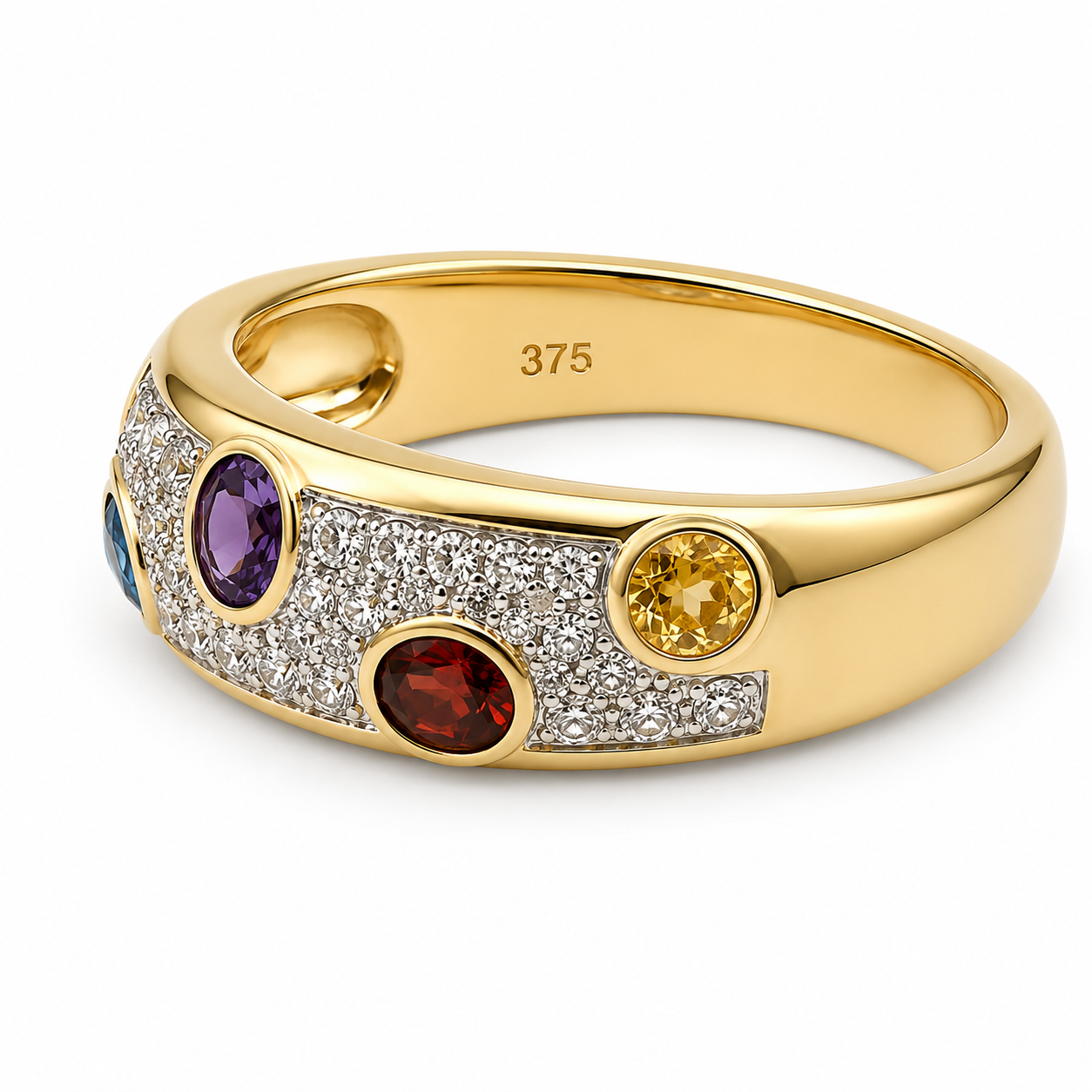 9ct Yellow Gold Natural Diamond & Multi Gemstone Ring – Garnet, Citrine, Amethyst, Blue Topaz & Peridot - 9CTCYR2351 Seiko 9ct Yellow Gold Natural Diamond & Multi Gemstone Ring – Garnet, Citrine, Amethyst, Blue Topaz & Peridot - 9CTCYR2351 Seiko