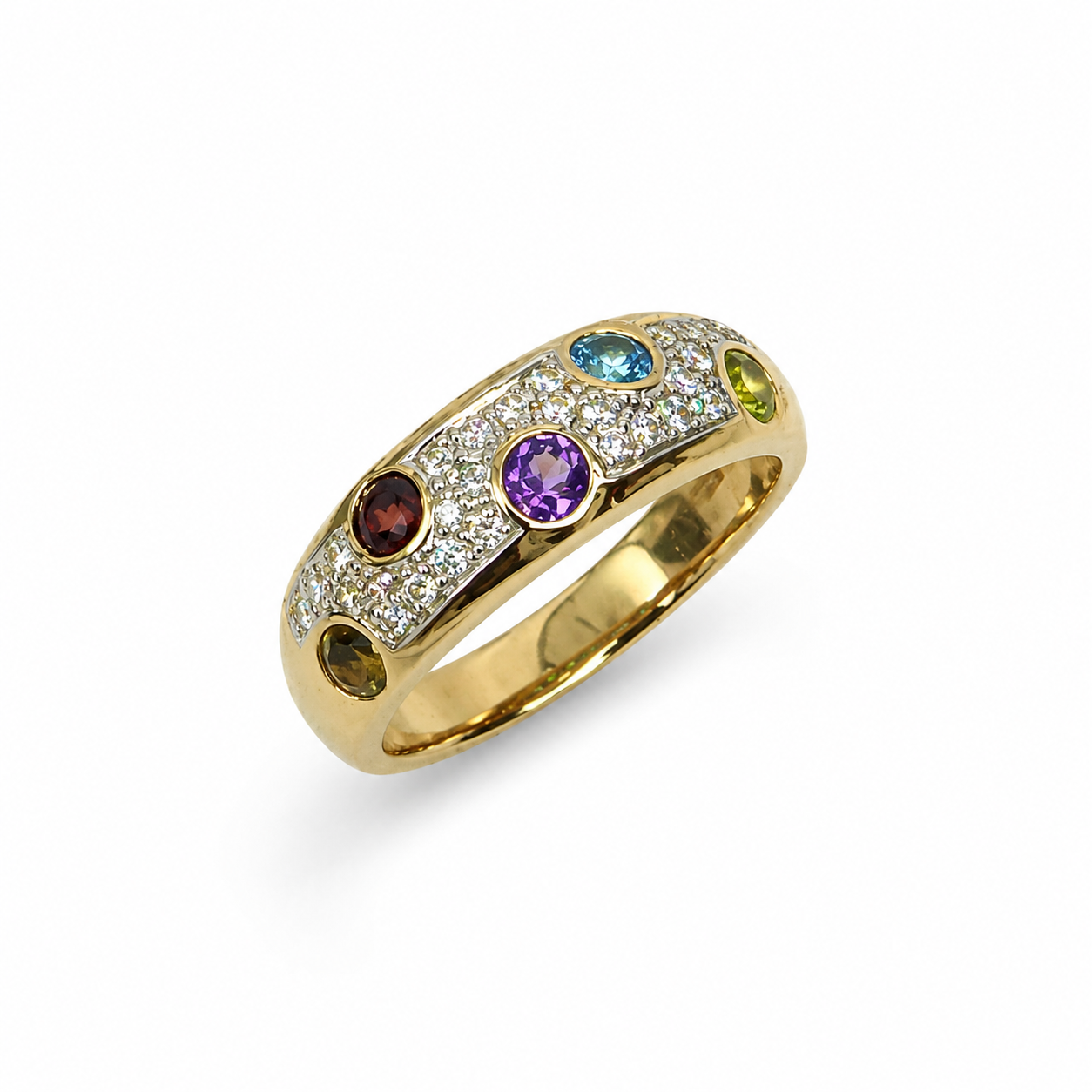 9ct Yellow Gold Natural Diamond & Multi Gemstone Ring – Garnet, Citrine, Amethyst, Blue Topaz & Peridot - 9CTCYR2351 Seiko 9ct Yellow Gold Natural Diamond & Multi Gemstone Ring – Garnet, Citrine, Amethyst, Blue Topaz & Peridot - 9CTCYR2351 Seiko