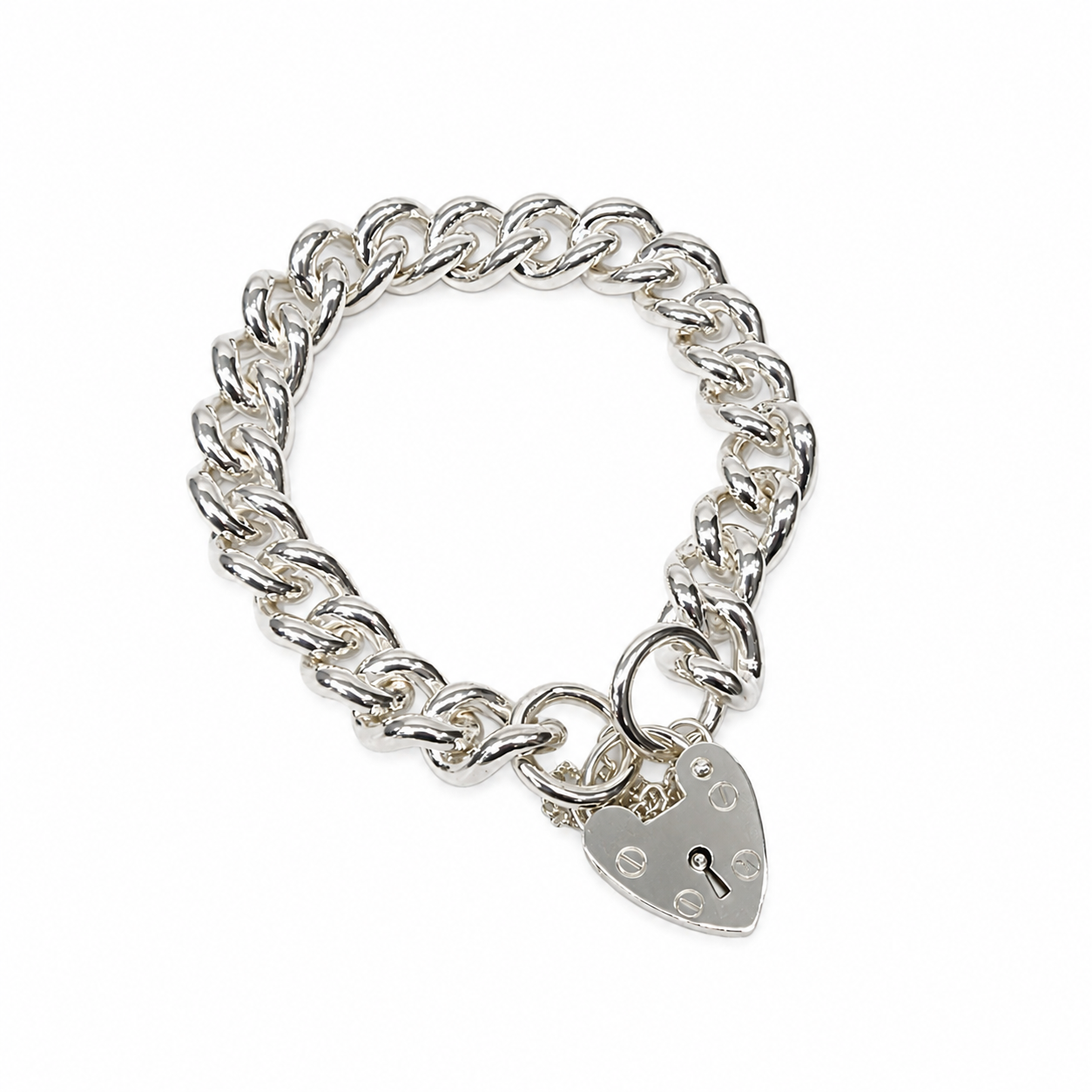 Sterling Silver Plain Curb Link C350 Gauge Heart Padlock Bracelet 20cm – Made in New Zealand - C350PB21/PAD18 Seiko Sterling Silver Plain Curb Link C350 Gauge Heart Padlock Bracelet 20cm – Made in New Zealand - C350PB21/PAD18 Seiko