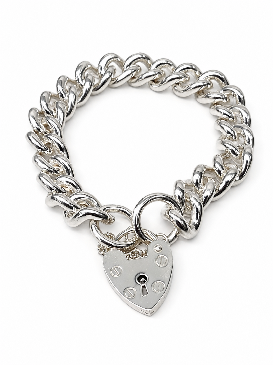 Sterling Silver Plain Curb Link C350 Gauge Heart Padlock Bracelet 20cm – Made in New Zealand - C350PB21/PAD18 Seiko Sterling Silver Plain Curb Link C350 Gauge Heart Padlock Bracelet 20cm – Made in New Zealand - C350PB21/PAD18 Seiko