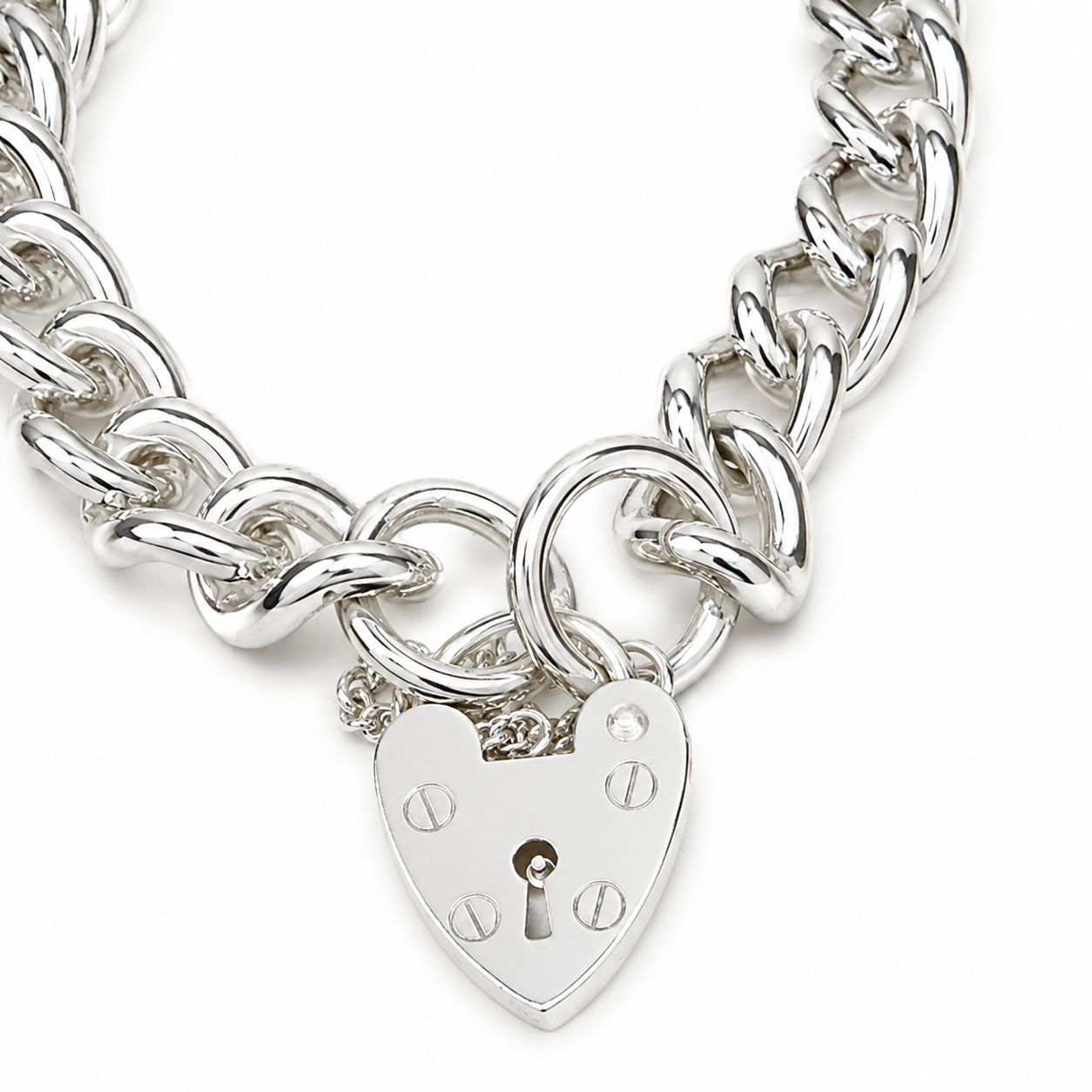 Sterling Silver Plain Curb Link C350 Gauge Heart Padlock Bracelet 20cm – Made in New Zealand - C350PB21/PAD18 Seiko Sterling Silver Plain Curb Link C350 Gauge Heart Padlock Bracelet 20cm – Made in New Zealand - C350PB21/PAD18 Seiko