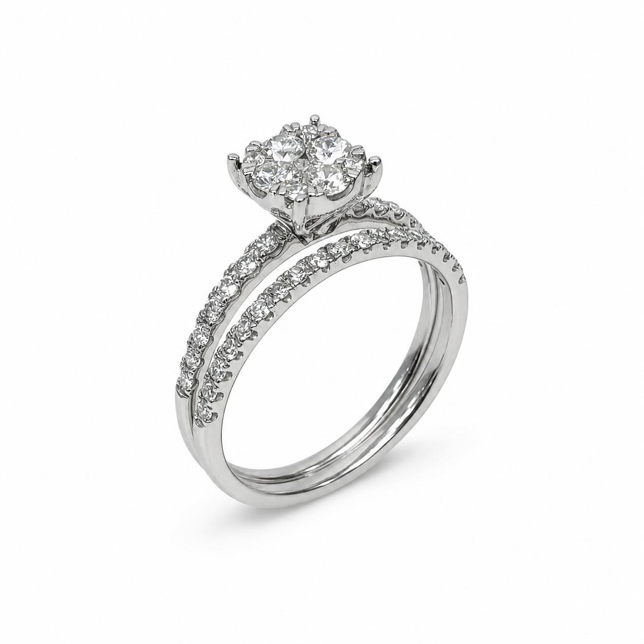 9ct White Gold 0.75ct Natural Diamond 2 Piece Bridal Ring Set – Cluster Engagement Ring & Matching Diamond Wedding Band - R37167075 Seiko 9ct White Gold 0.75ct Natural Diamond 2 Piece Bridal Ring Set – Cluster Engagement Ring & Matching Diamond Wedding Band - R37167075 Seiko