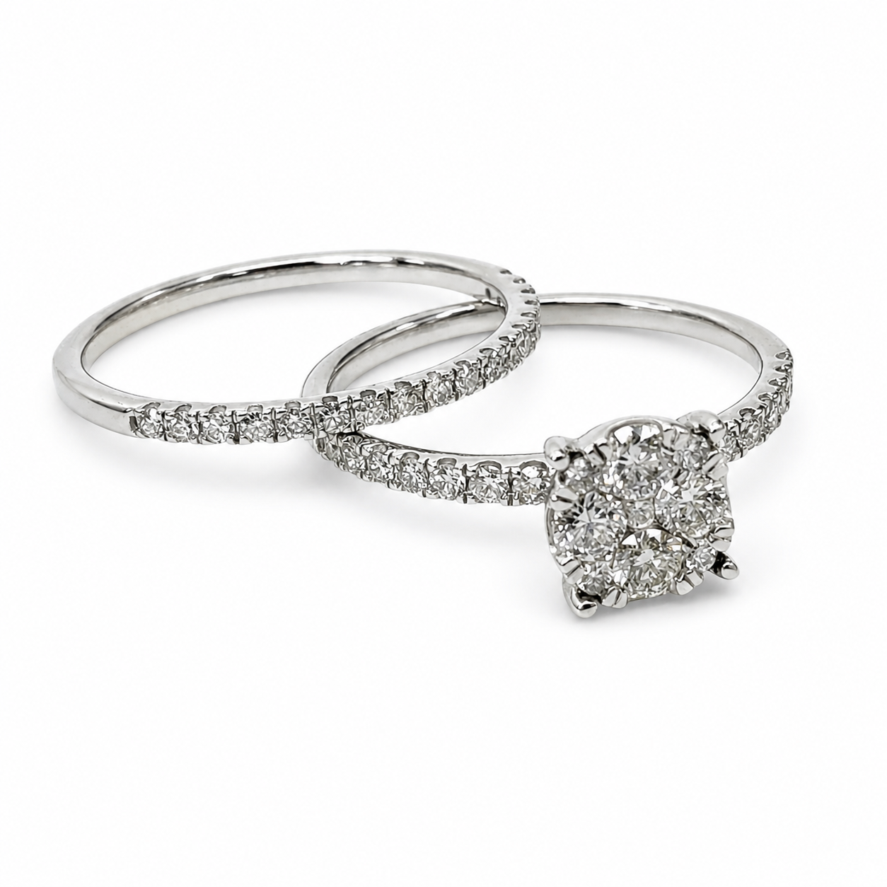 9ct White Gold 0.75ct Natural Diamond 2 Piece Bridal Ring Set – Cluster Engagement Ring & Matching Diamond Wedding Band - R37167075 Seiko 9ct White Gold 0.75ct Natural Diamond 2 Piece Bridal Ring Set – Cluster Engagement Ring & Matching Diamond Wedding Band - R37167075 Seiko